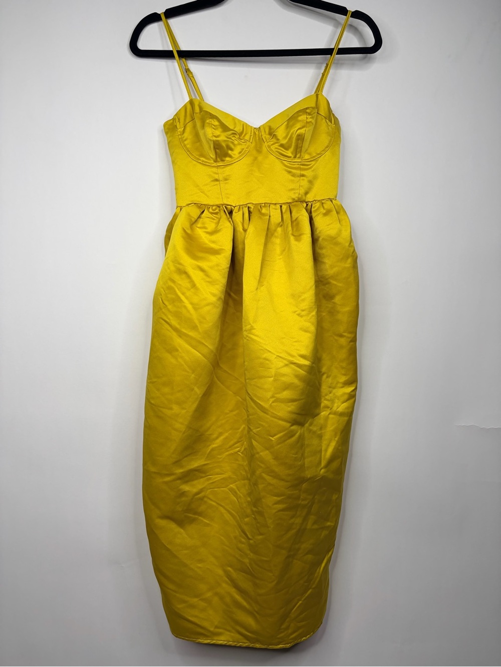 Yellow Bustier Midi Dress with Spaghetti Straps